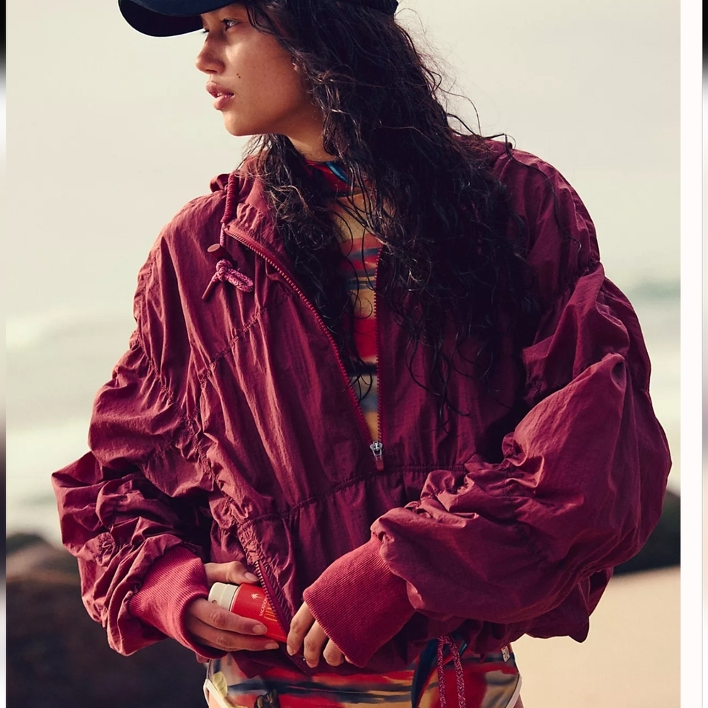 Free People Movement Happy Camper Ruched Jacket Wind Breaker Pullover - Picture 4 of 14